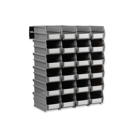 Triton Products Wall Storage Unit W/ (24) 7-3/8" L x 4-1/8" W x 3" H Gray Bins & Wall Mount Rails 3-220GRWS